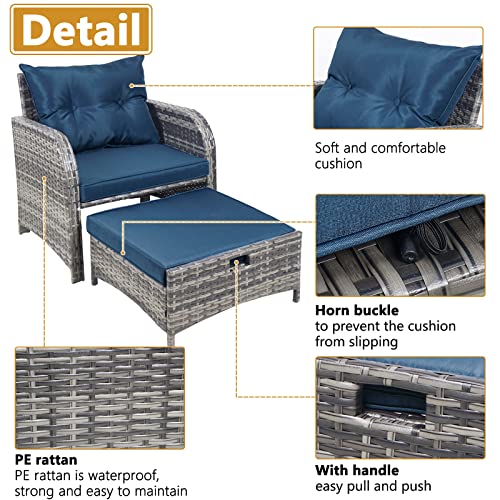 [5 Pieces Blue Wicker Outdoor Patio Chairs Set] + [All Weather PE Rattan] + [Poolside Garden Balcony] + [Conversation Fu