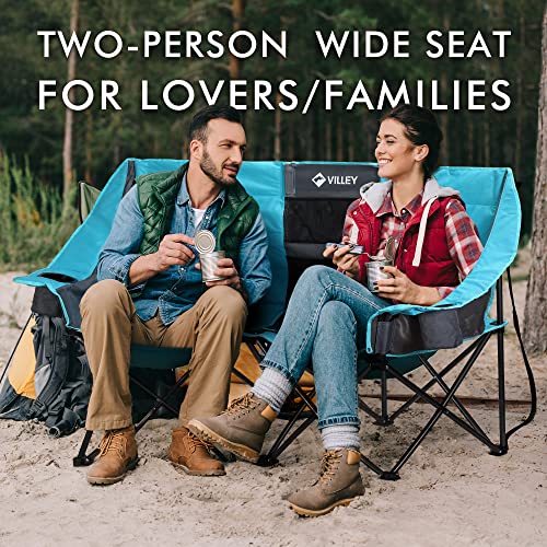 VILLEY Heavy Duty Padded Camping Couch for Camp Lawn Picnic Sports Support 600LBS
| VILLEY Double Camping Chair with Co